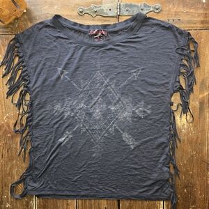 Rock & Roll Cowgirl Black Fringe Short Sleeve Graphic Tee